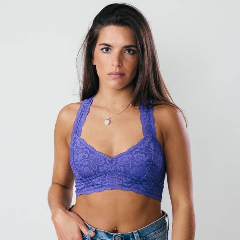 NWT FREE PEOPLE GALLOON RACERBACK BRALETTE, SLATE Boho Romantic Feminine